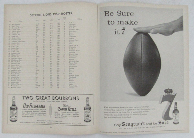 Baltimore Colts Detroit Lions 1959 Official Game Program 130764