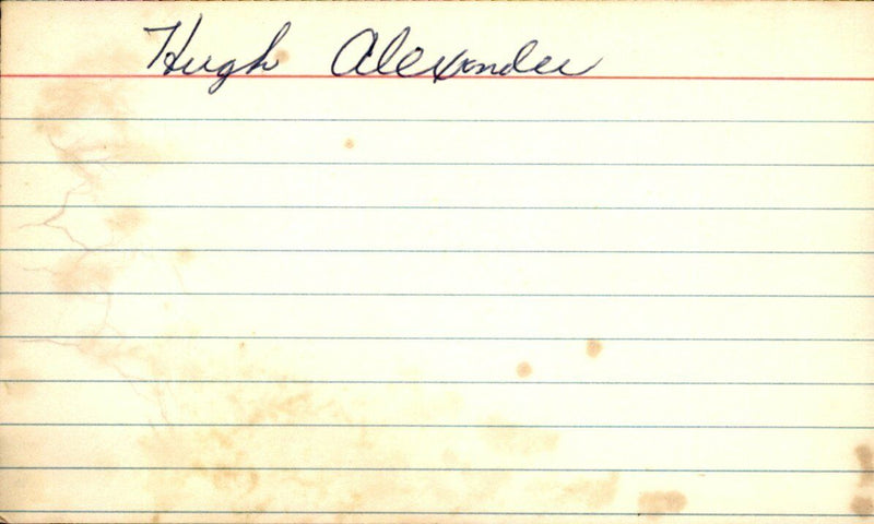 Hugh Alexander Cleveland Indians d.2000 Signed/Autographed 3x5 Index Card 162703