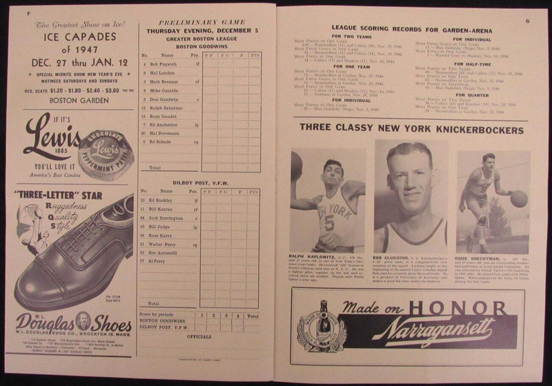 Vintage 1946 Boston Celtics vs. Detroit Falcons Game Program 176878