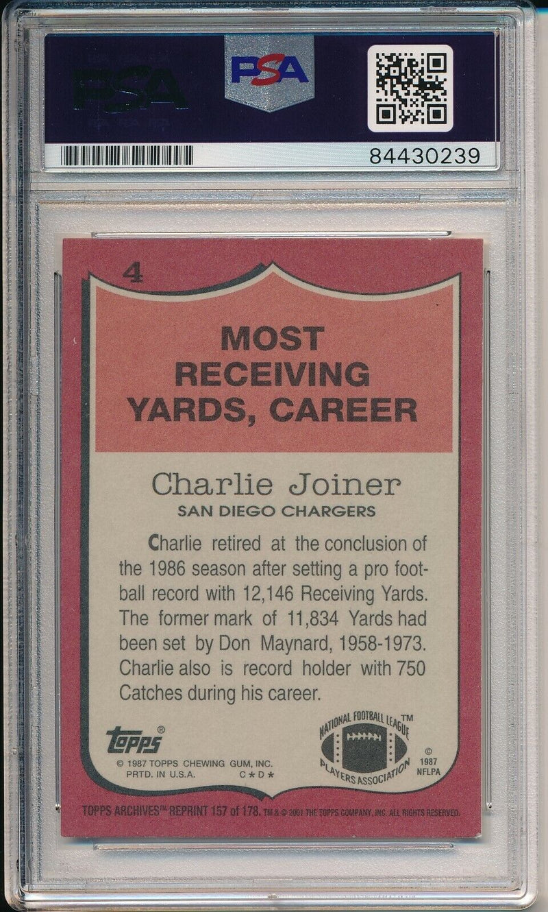 Charlie Joiner HOF Chargers Signed/Autographed 2001 TOPPS Card #4 PSA/DNA 164530