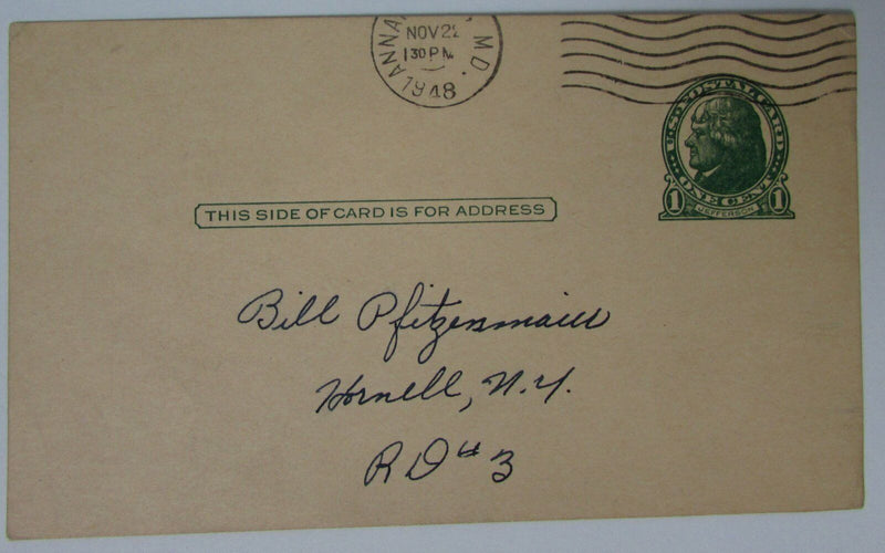 Pete Williams "Pistol Pete" Navy CFB Signed Vintage 1948 GPC Postcard 144830