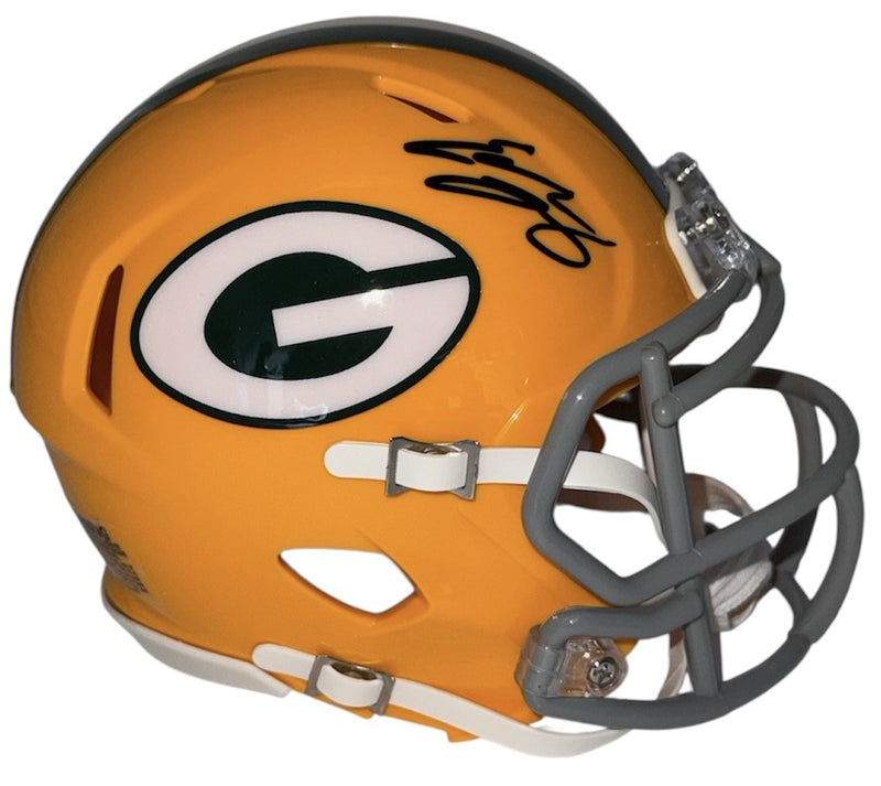Eddie Lacy signed Green Bay Packers yellow throwback Speed mini helmet side view