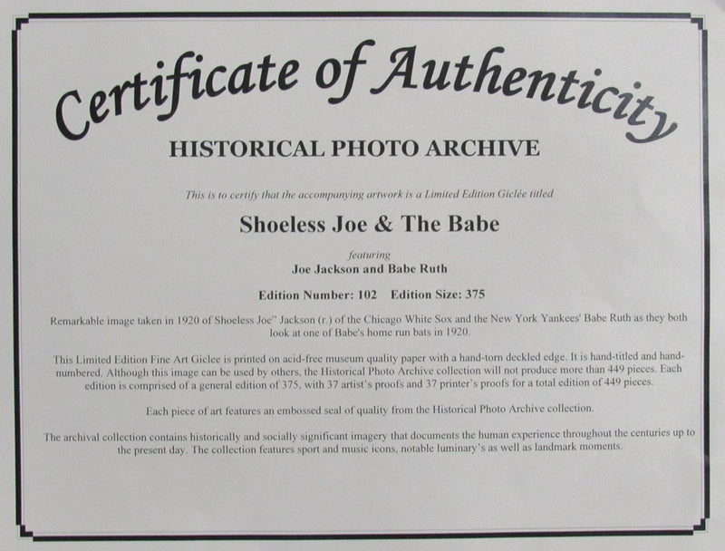 Babe Ruth/Joe Jackson Fine Art Lithograph Limited Numbered Print Framed 188514