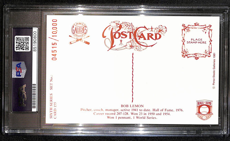 Bob Lemon HOF Signed 1981 Perez Steele Postcard Cleveland Indians PSA/DNA 187407
