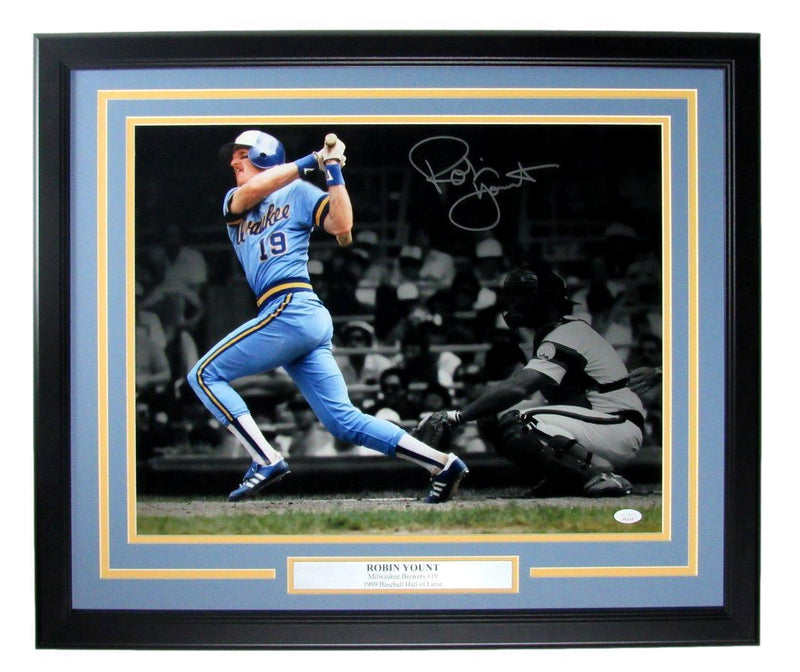 Robin Yount HOF Autographed 16x20 Photo Milwaukee Brewers Framed JSA