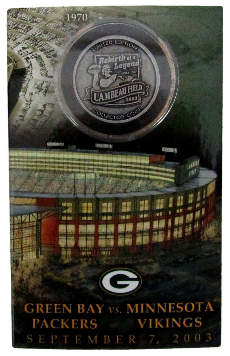 Lot of 2 GB Packers Cards with Coins 2003 Lambeau Field and 2015 Brett Favre HOF