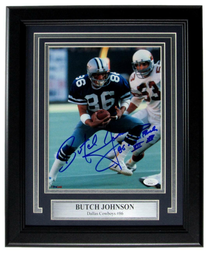 Butch Johnson Dallas Cowboys Signed/Inscribed 8x10 Photo Framed JSA 159169