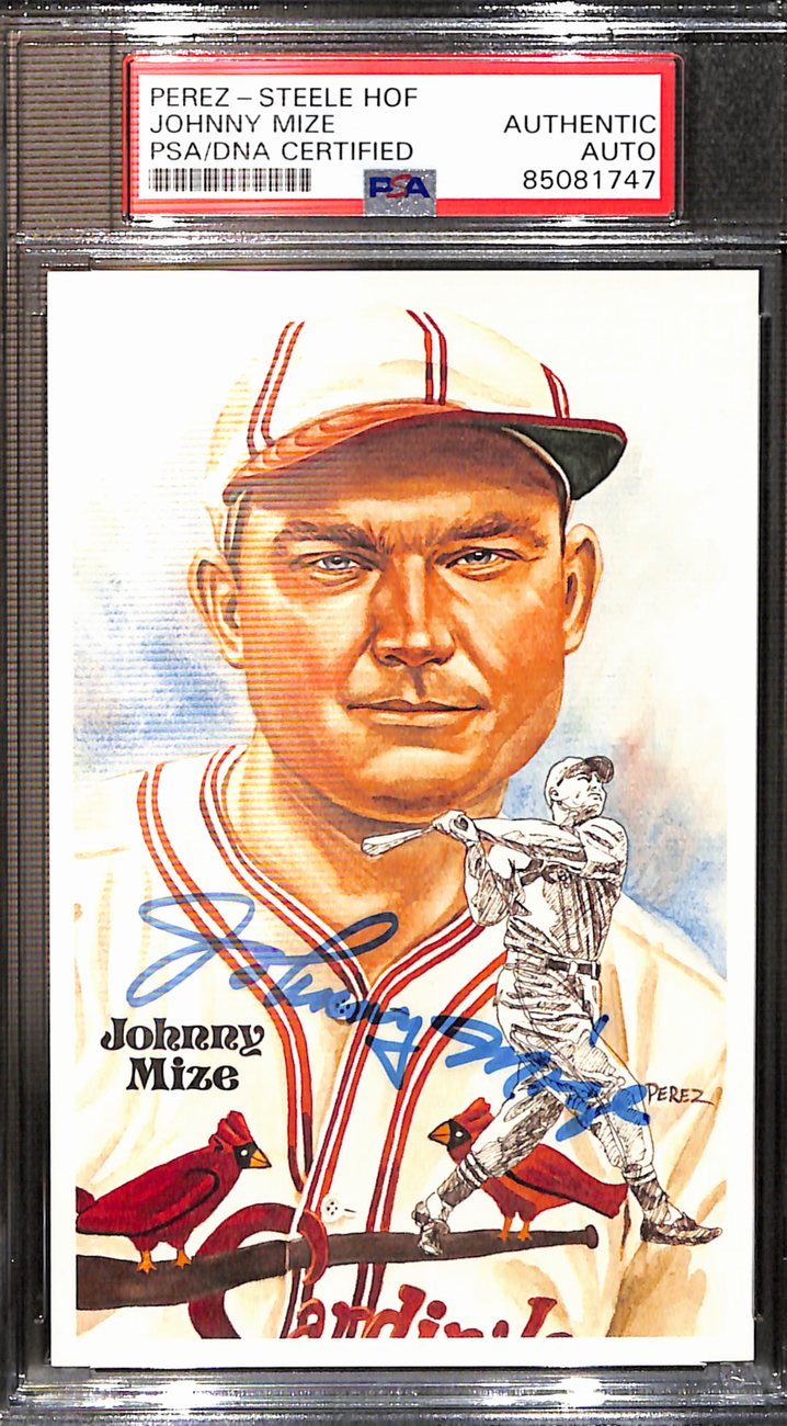 Johnny Mize Signed 1981 Perez-Steele HOF Postcard Cardinals PSA/DNA 183738