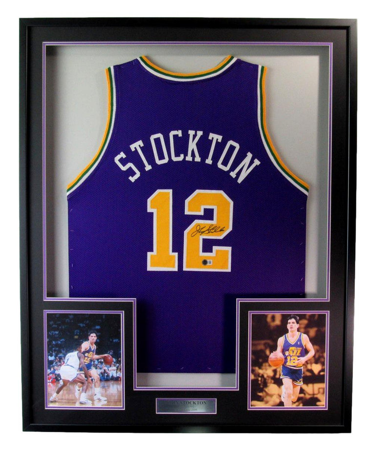 John Stockton Autographed Jersey Utah Jazz Framed Beckett 193315