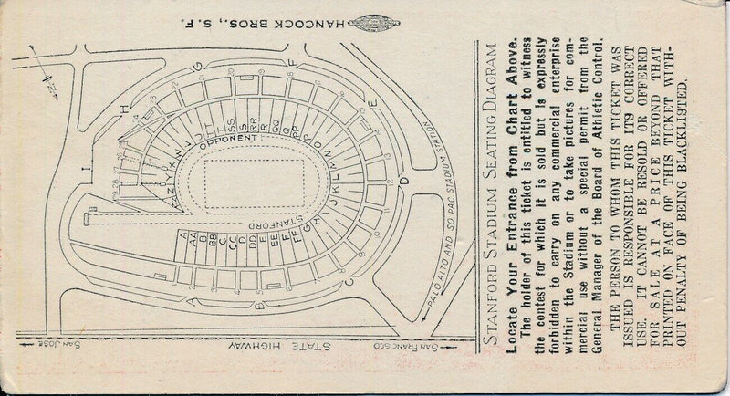 1937 USC Trojans vs. Stanford Football Game Ticket Stub 148454