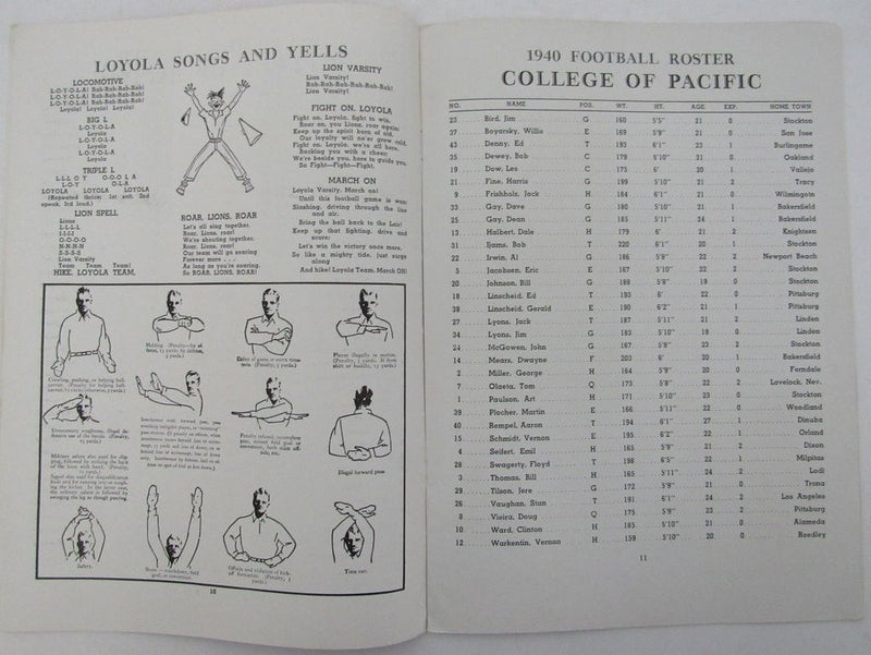 1940 College of Pacific vs. Loyola  College Football Program 10/25/40 130308