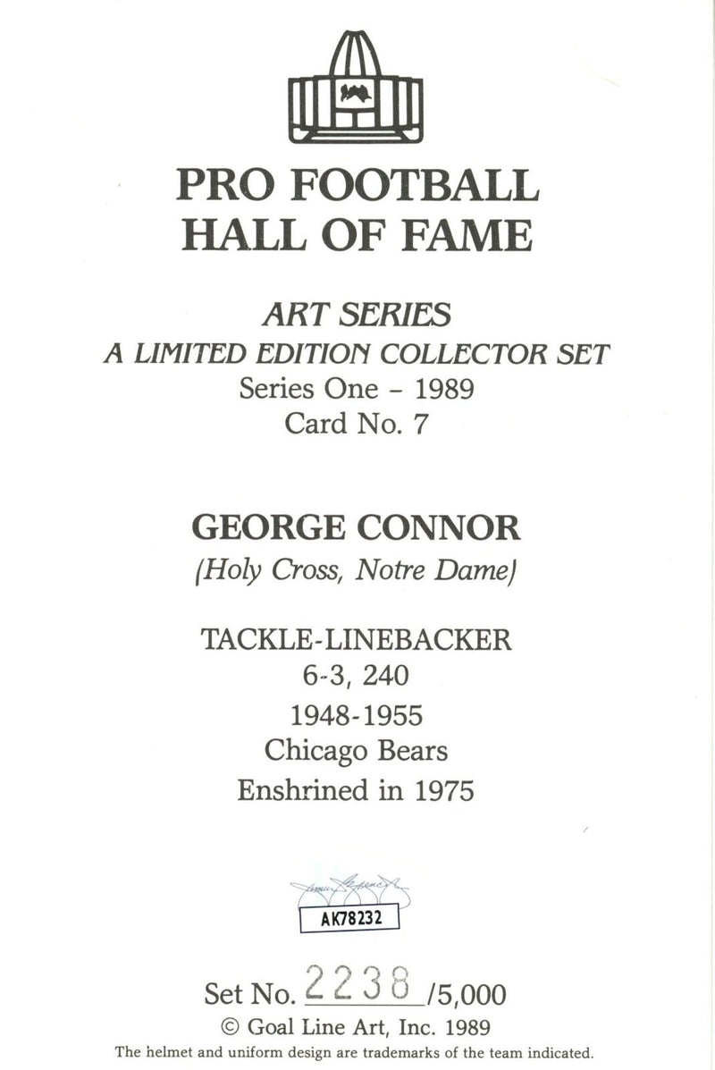 George Connor HOF Autographed Goal Line Art GLAC Postcard Bears JSA 180892