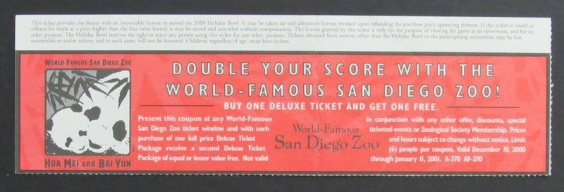 2000 Holiday Bowl College Football Game Ticket Stub Oregon vs. Texas