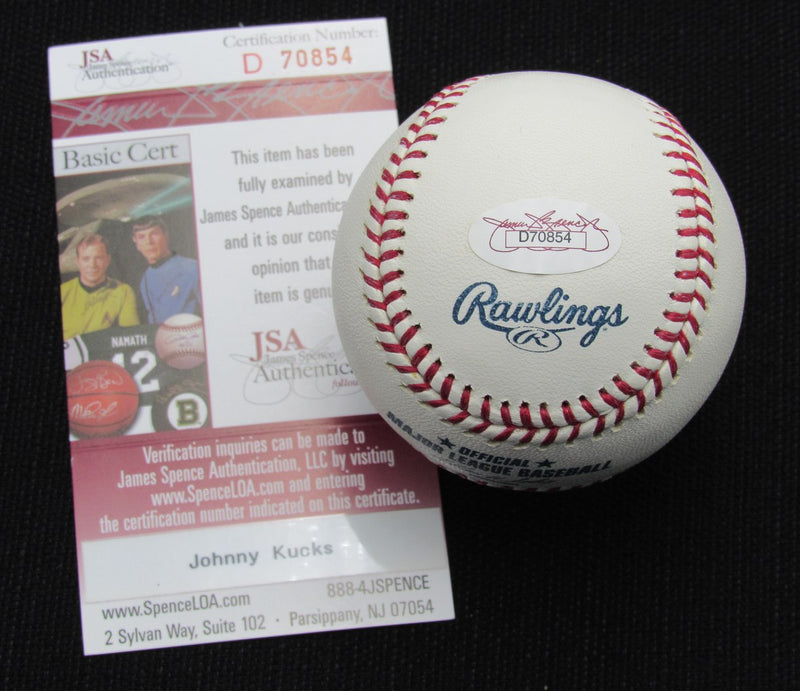 Johnny Kucks Signed/Auto Yankees 100th OML Baseball JSA Inscr  186847
