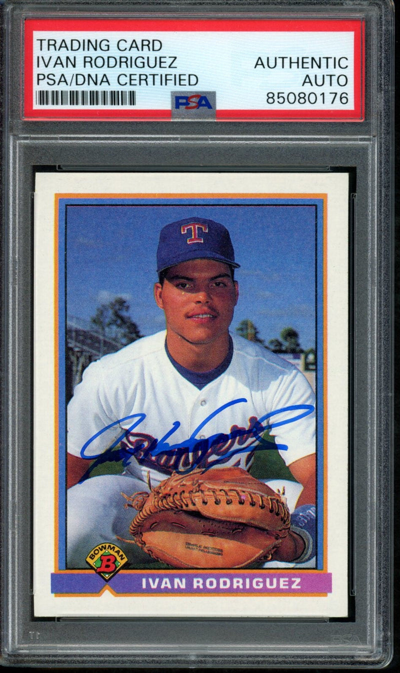 Ivan Rodriguez HOF Autographed 1991 Bowman Rookie Card #272 Rangers PSA/DNA 2