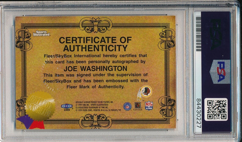 Joe Washington Washington Redskins Signed/Auto 1999 Fleer Card PSA/DNA 164165