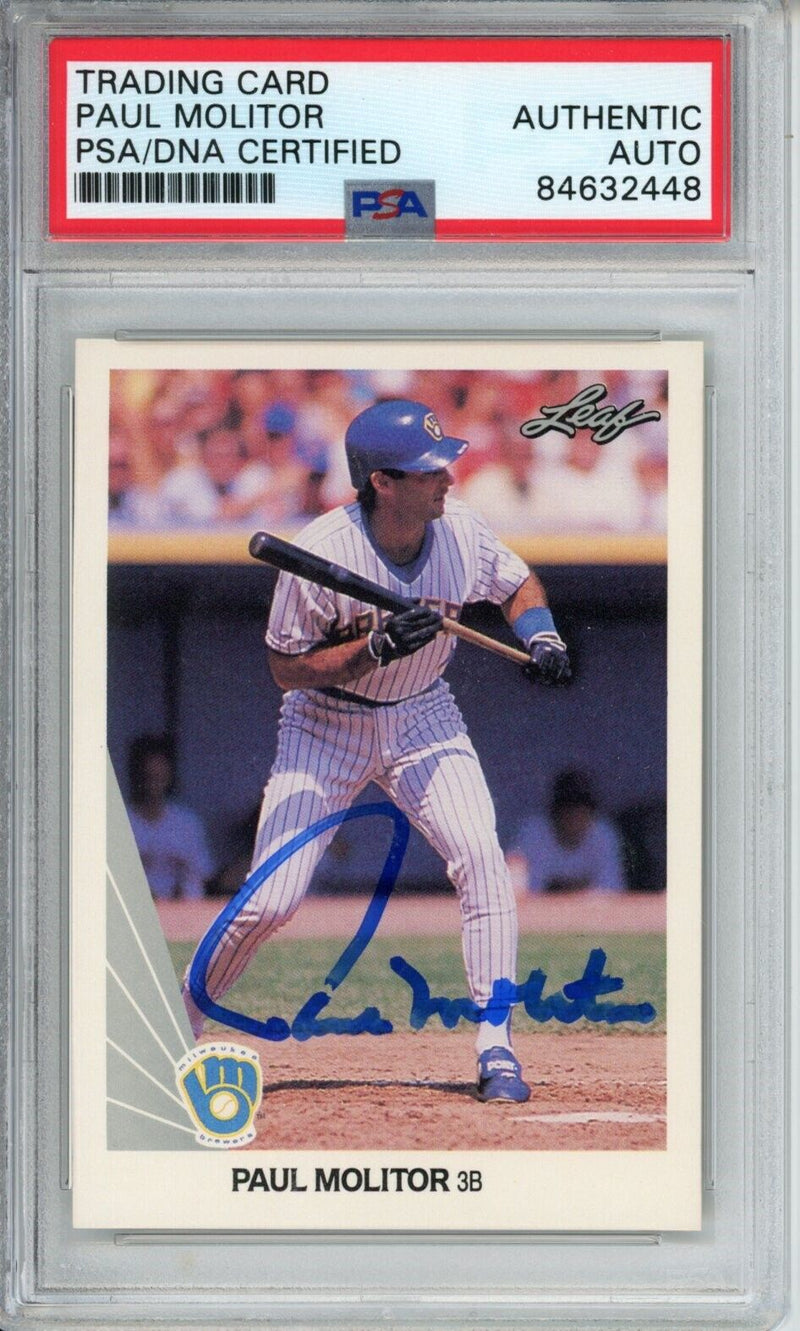 1990 Leaf Paul Molitor HOF #242 Card Signed Milwaukee Brewers PSA/DNA