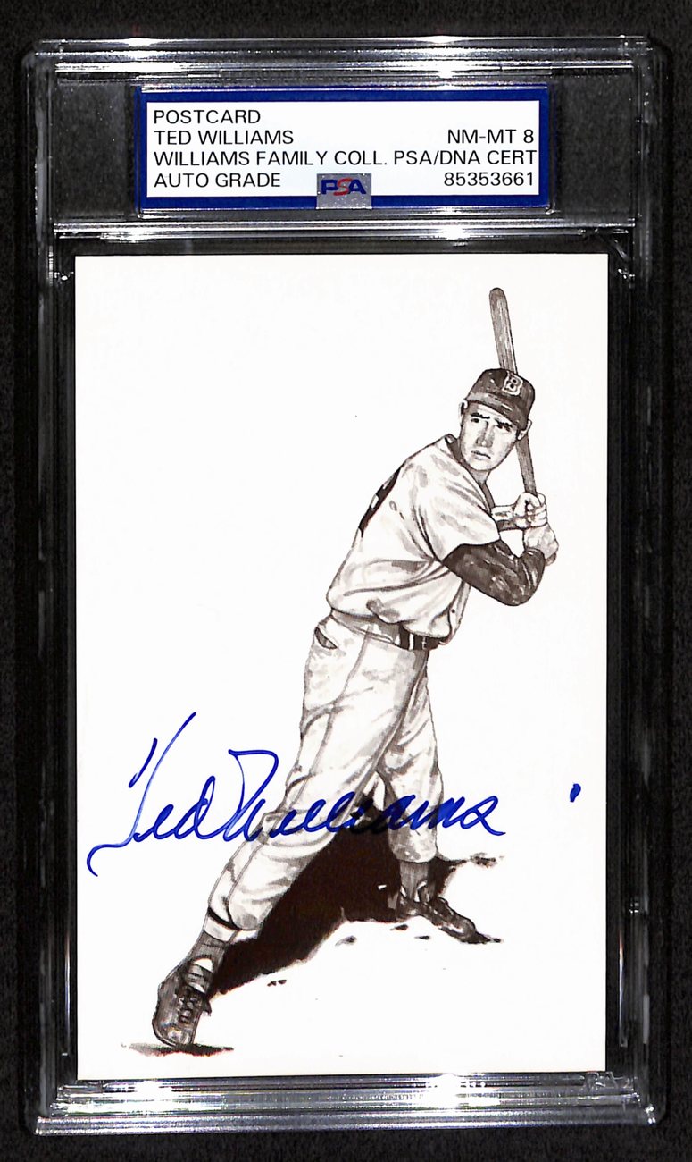 Ted Williams HOF Signed/Auto 5.5x3.5 Postcard Red Sox PSA/DNA NM-MT 8 193212