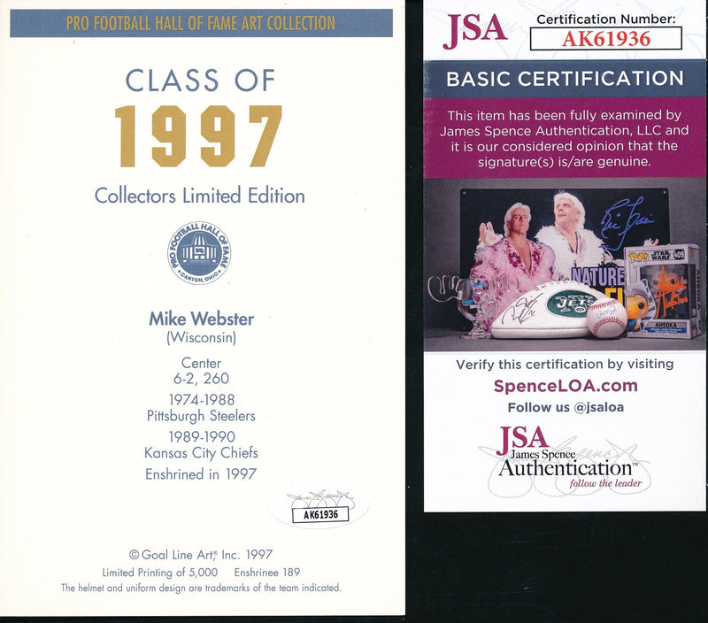 Mike Webster HOF Signed/Inscribed GLAC Goal Line Art Card Steelers JSA 192425