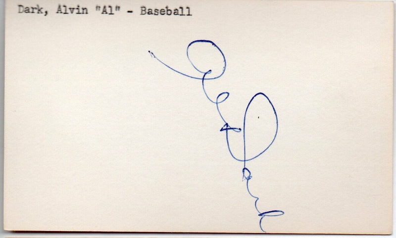 Alvin Dark d.2014 Giants/Braves/Cardinals Signed 3x5 Index Card 145398