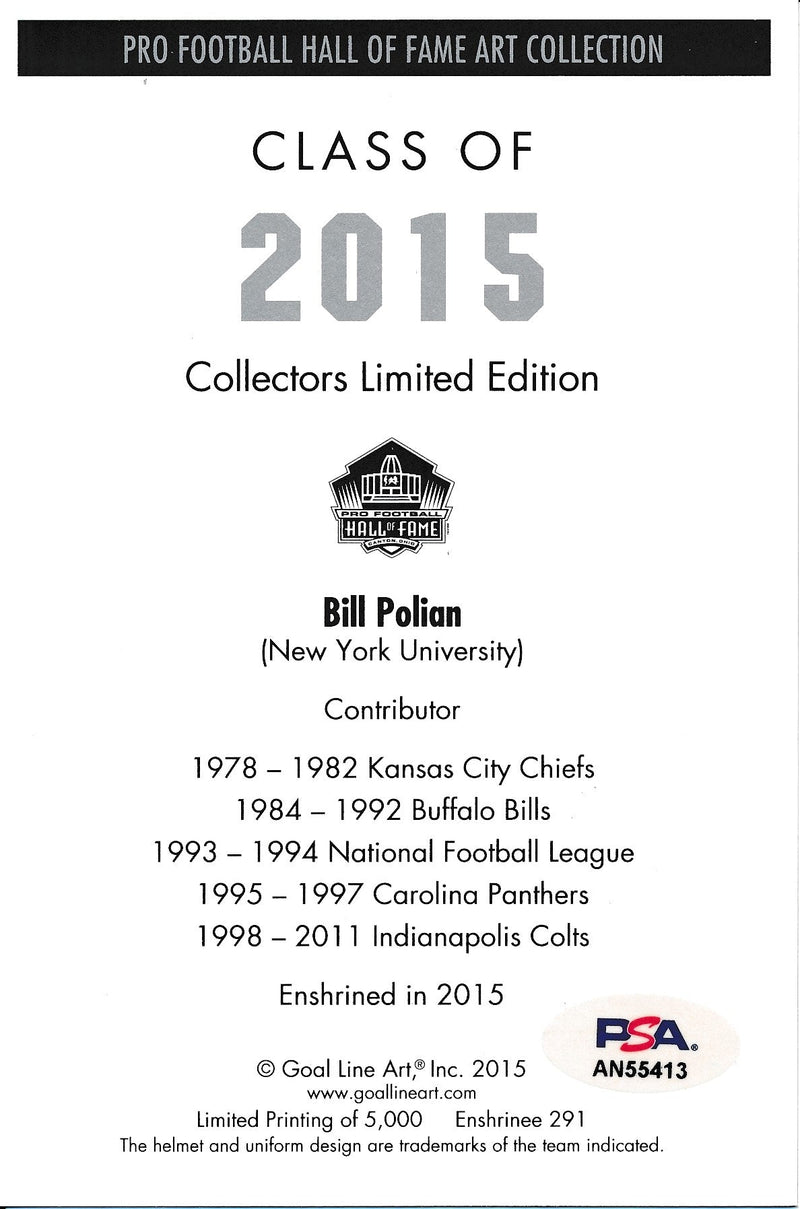 Bill Polian Colts Signed/Inscr 2015 GLAC/Goal Line Art Postcard PSA/DNA 186322