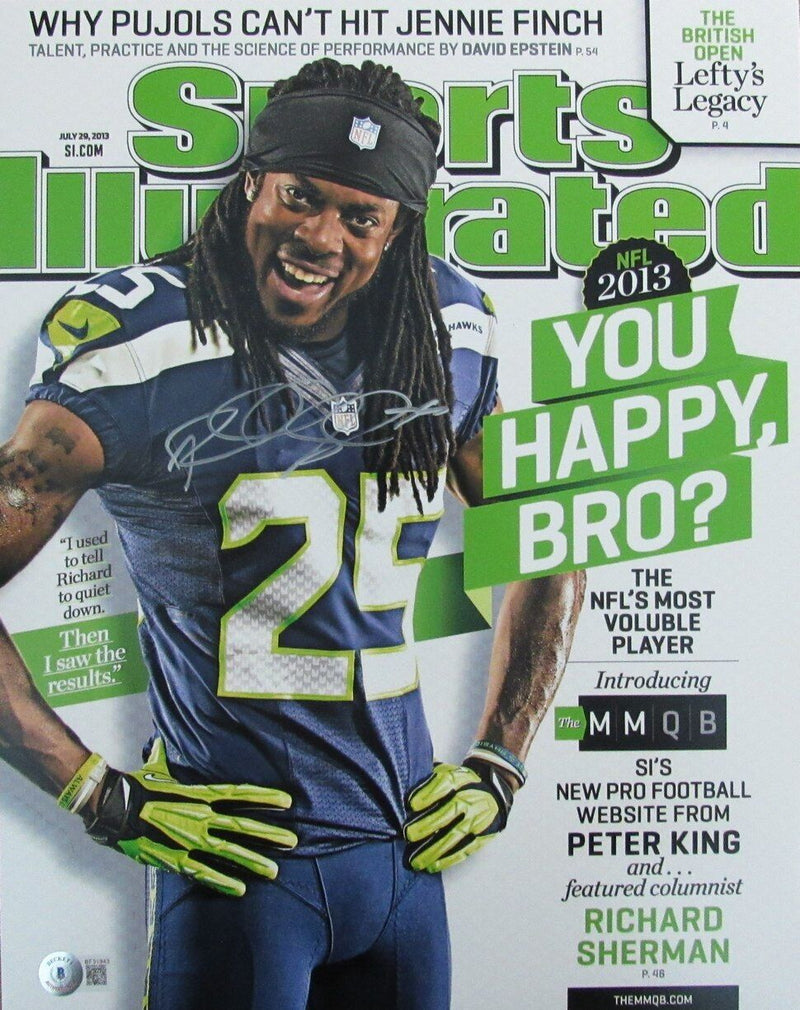 Richard Sherman Autographed 11x14 Football 2013 Photo Seattle Seahawks Beckett