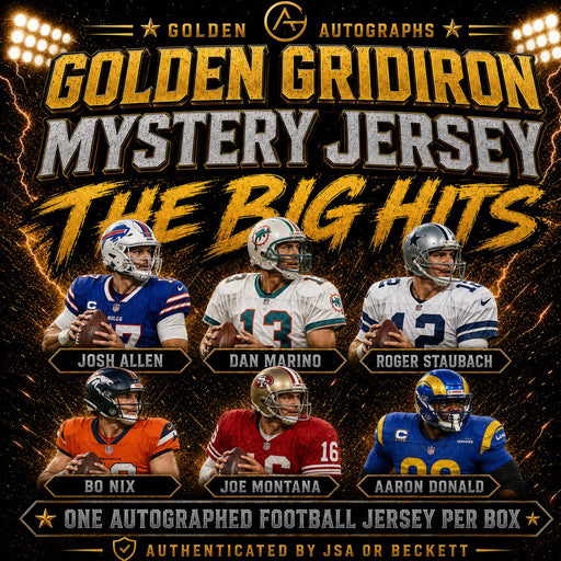Golden Gridiron signed football jersey mystery box promotional artwork
