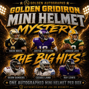 Golden Gridiron signed football mini helmet mystery box promotional artwork