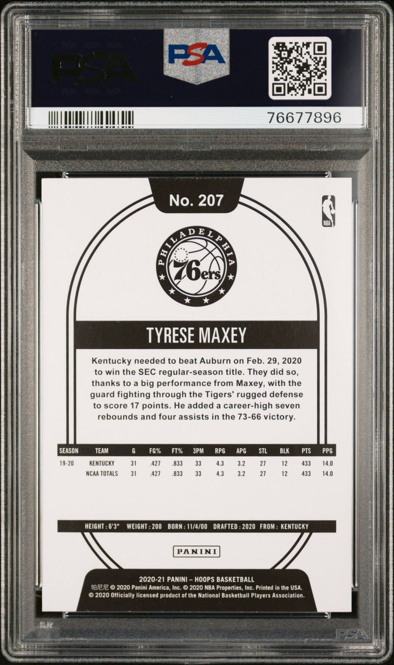 Graded 2020 Panini Hoops Tyrese Maxey #207 Teal Explosion Rookie RC Basketball Card PSA 10 Gem Mint