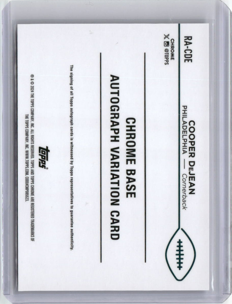 2024 Topps Chrome Silver Refractor Cooper DeJean #RA-CDE Auto Rookie RC Football Card