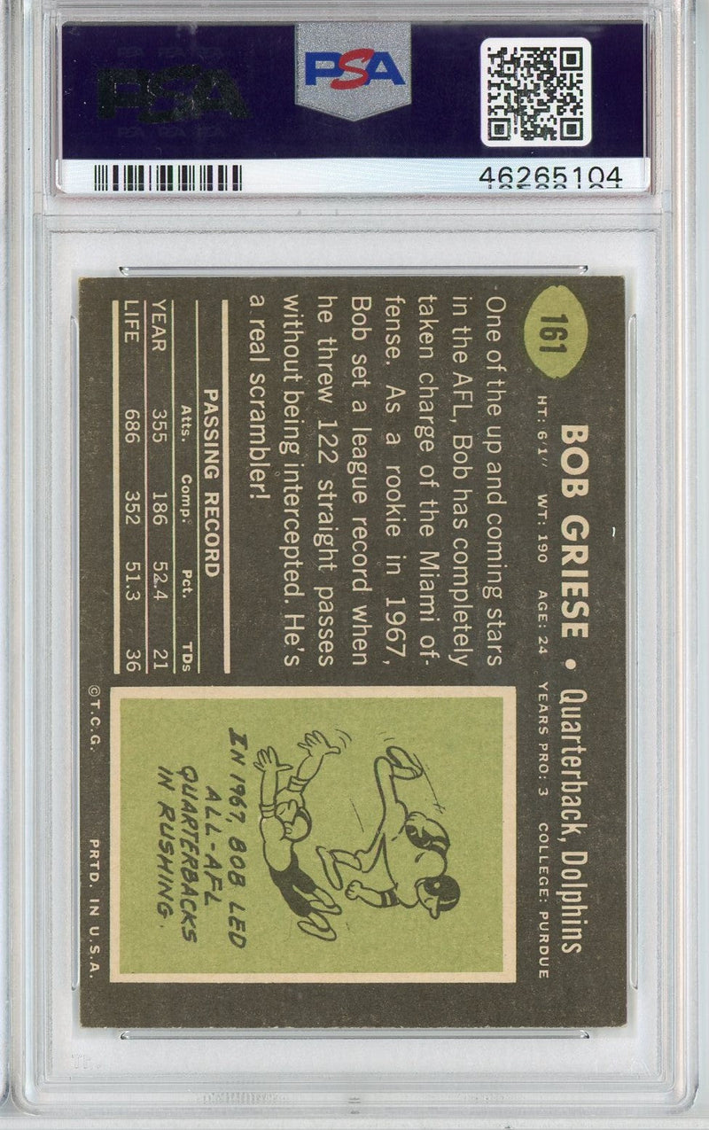 Graded 1969 Topps Bob Griese #161 Football Card PSA 8 NM-MT
