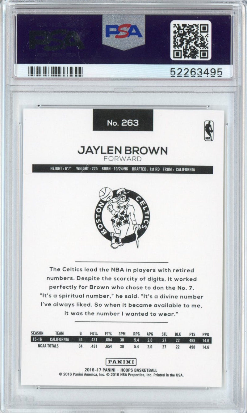 Graded 2016-17 Panini Hoops Jaylen Brown #263 Rookie RC Basketball Card PSA 10 Gem Mint