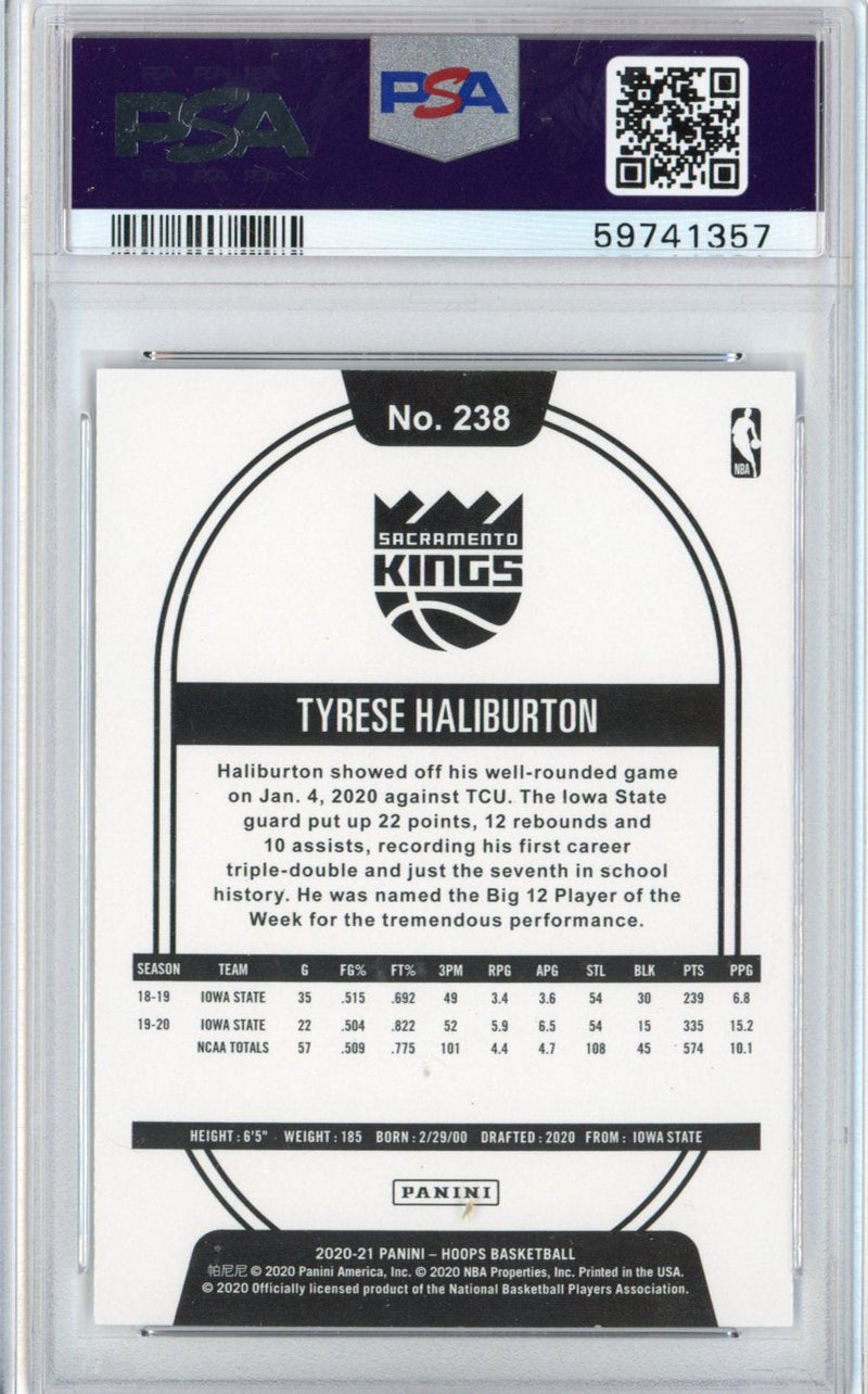 Graded 2020-21 Panini Hoops Tyrese Haliburton #238 Rookie RC Basketball Card PSA 10 Gem Mint