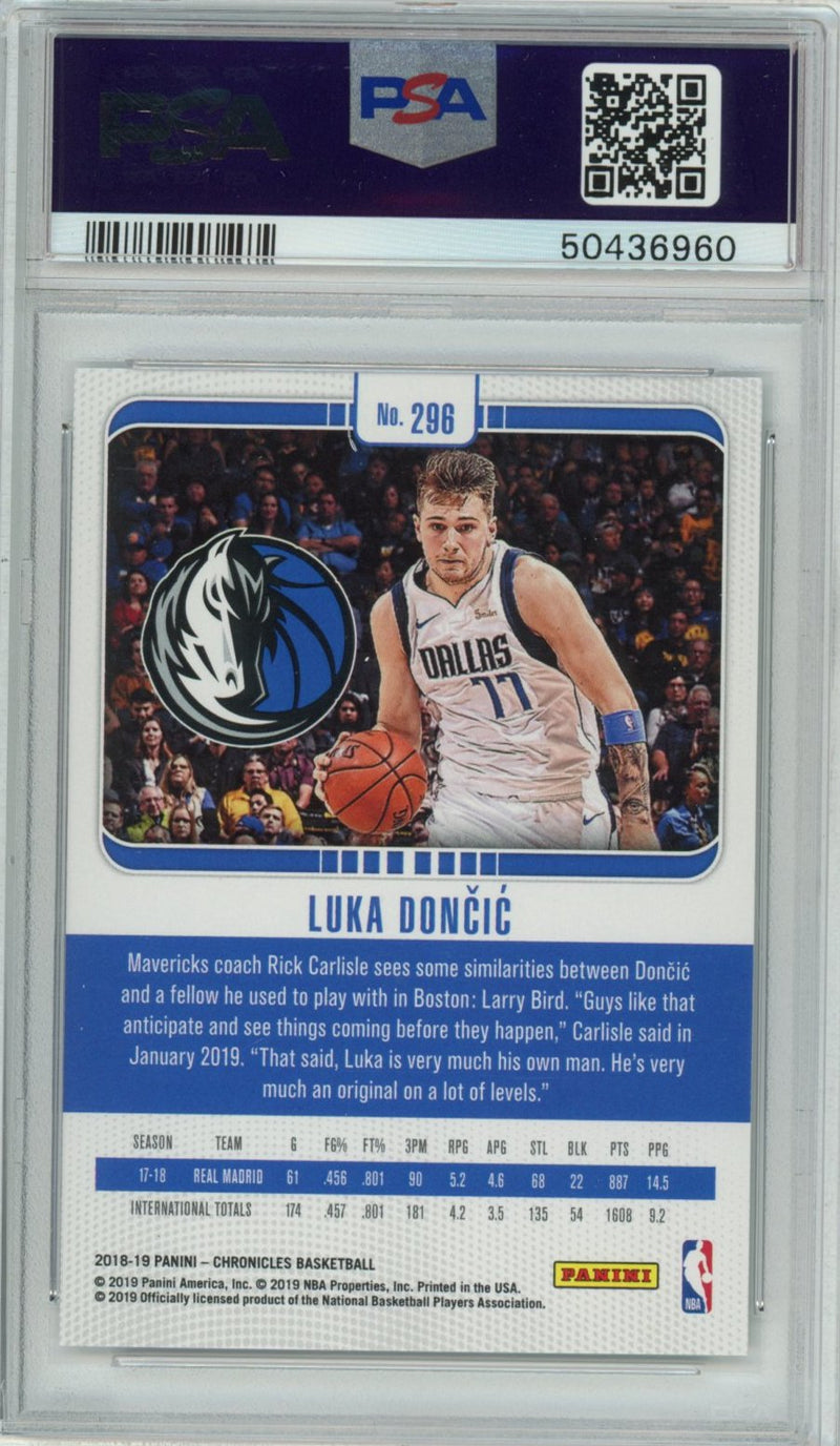 Graded 2018-19 Panini Chronicles Luka Doncic #296 Rookie RC Basketball Card PSA 10 Gem Mint