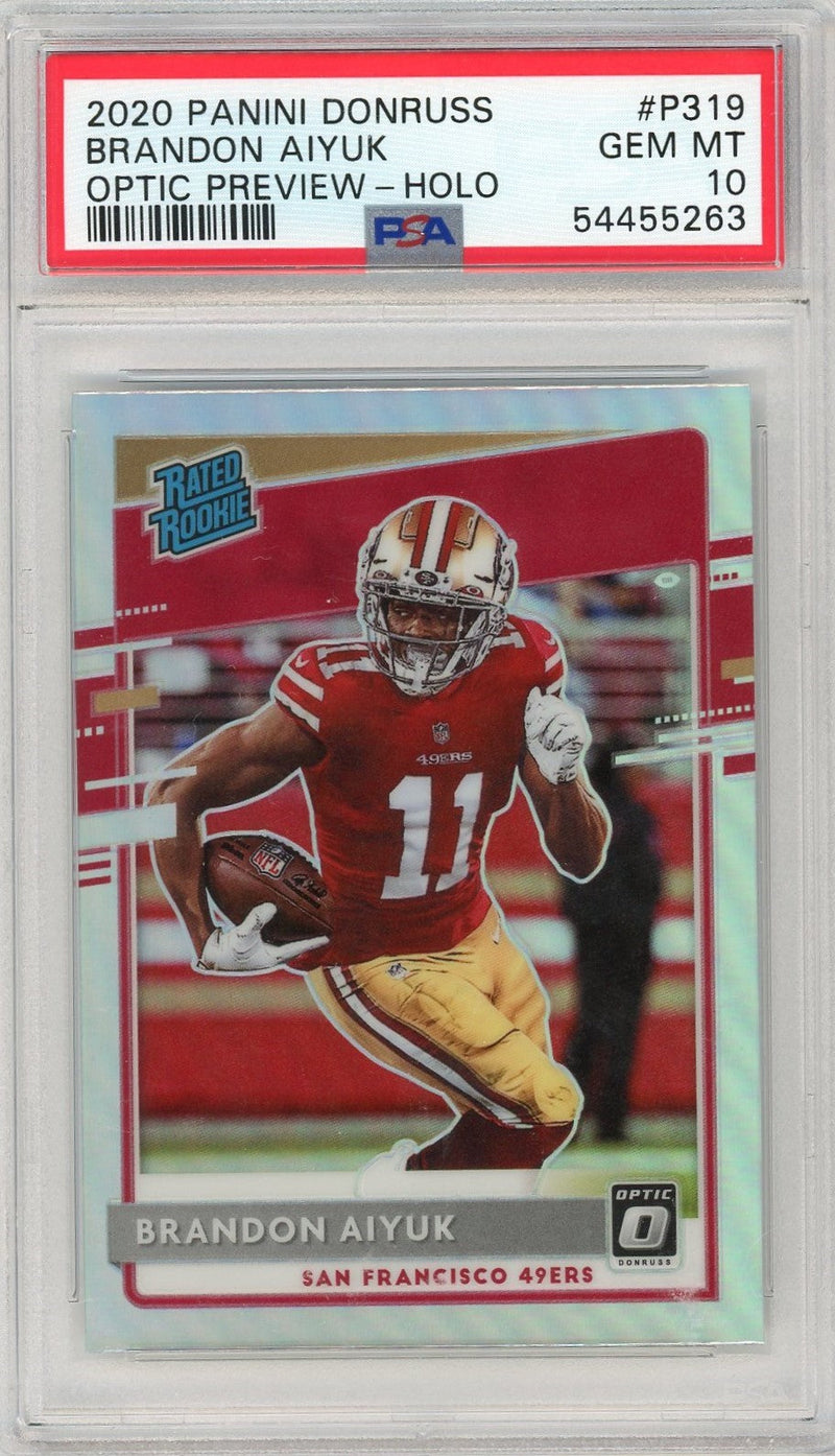 Graded 2020 Panini Donruss Brandon Aiyuk #P319 Optic Preview Holo Rookie RC Football Card PSA 10 Gem Mint