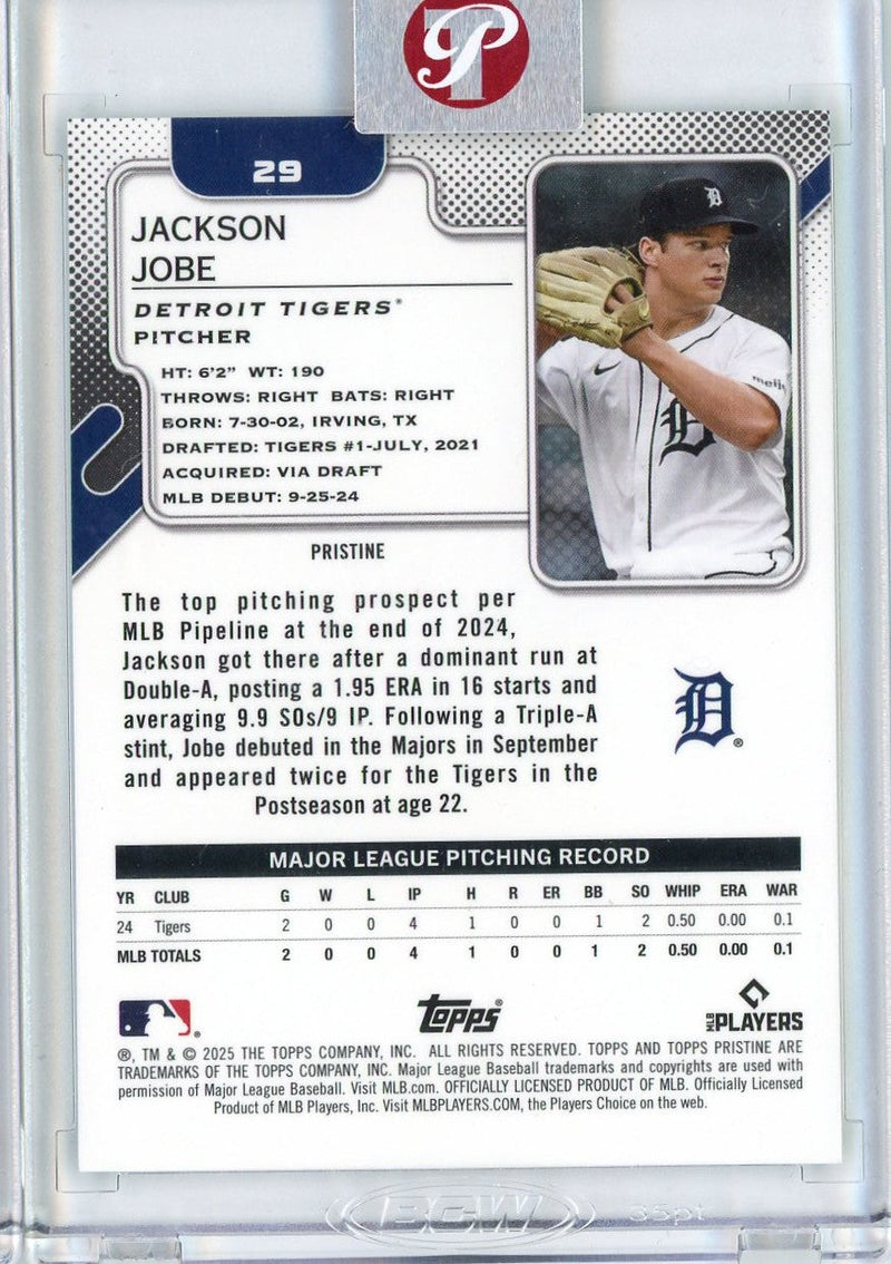 2025 Topps Pristine Jackson Jobe #29 Aqua /199 Detroit Tigers Rookie RC Baseball Card
