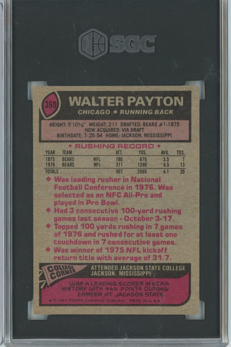 Graded 1977 Topps Walter Payton #360 2nd Year Football Card SGC 8 NM-MT