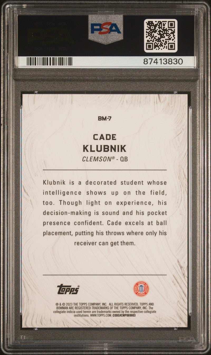 Graded 2023 Topps Bowman U Best Cade Klubnik #BM7 Masterpieces Geometric Rookie RC Football Card PSA 10 Gem Mint
