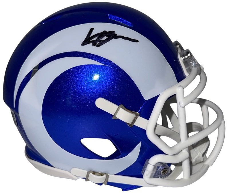 Konata Mumpfield signed Rams Fearsome White mini helmet side view