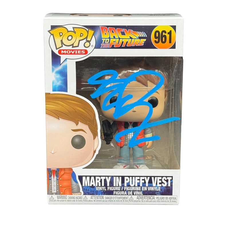 Michael J Fox Signed Marty In Puffy Vest Funko Pop 961 BTTF Beckett Autograph