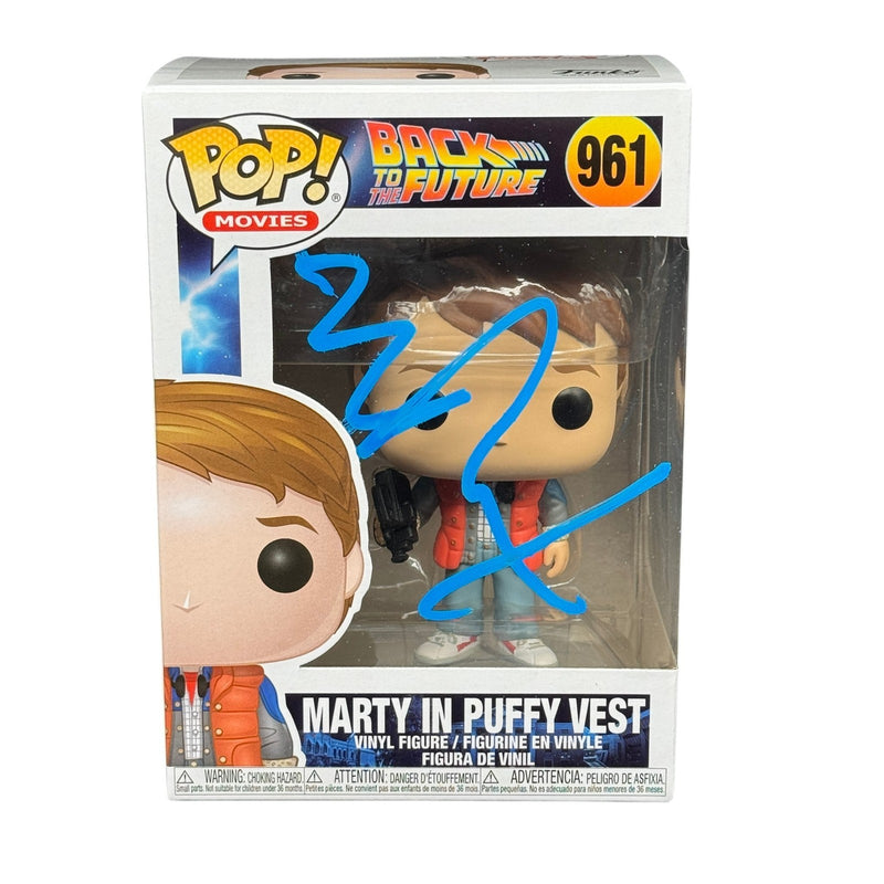 Michael J Fox Signed Marty In Puffy Vest Funko Pop 961 BTTF Beckett BAS COA