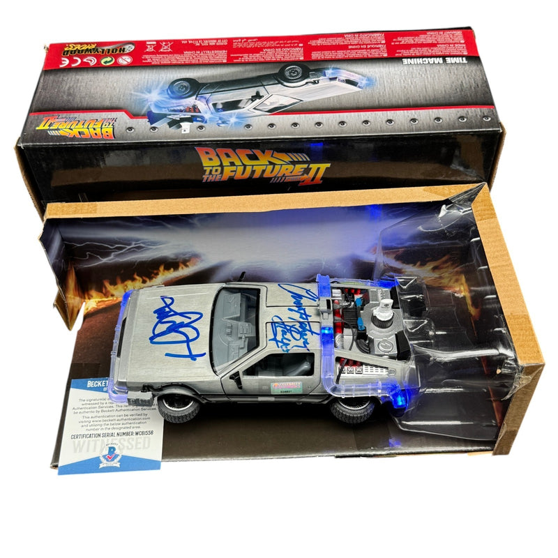 Michael J Fox & Christopher Lloyd Signed 1:24 DeLorean BTTF II Beckett COA!