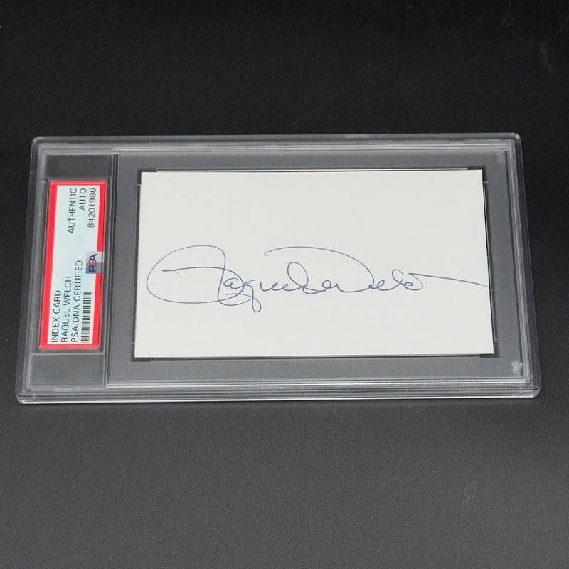 Raquel Welch Signed Index Card Actress Slabbed PSA/DNA Authentic Autograph
