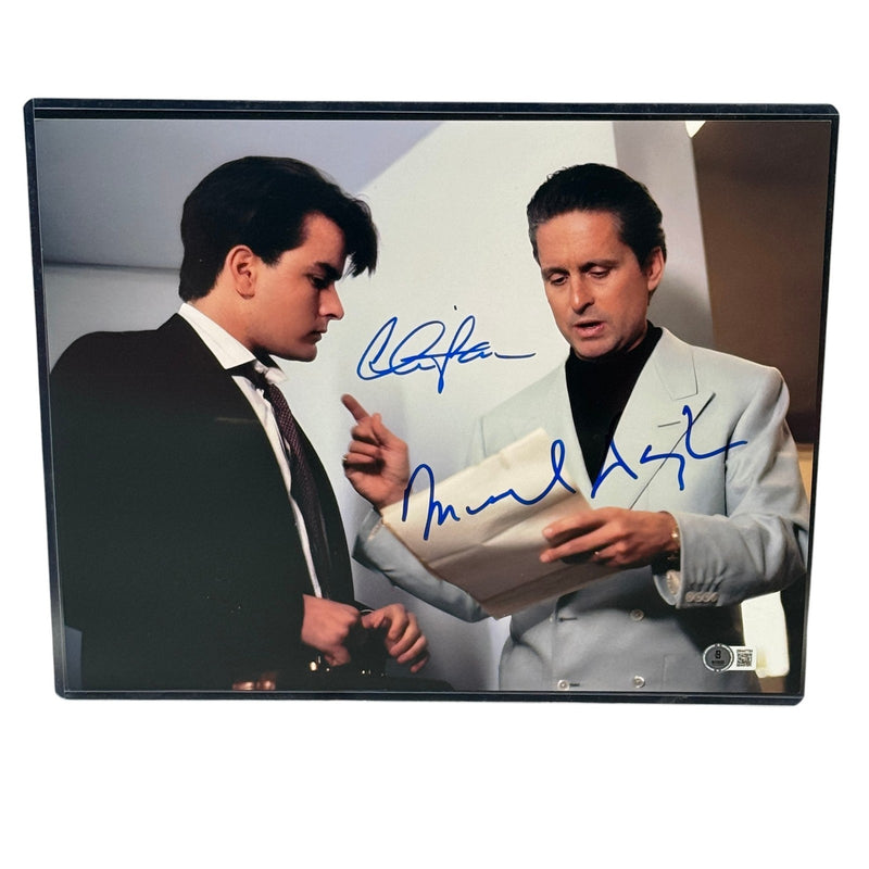 Michael Douglas, Charlie Sheen Signed 11x14 Wall Street Photo Autograph Beckett
