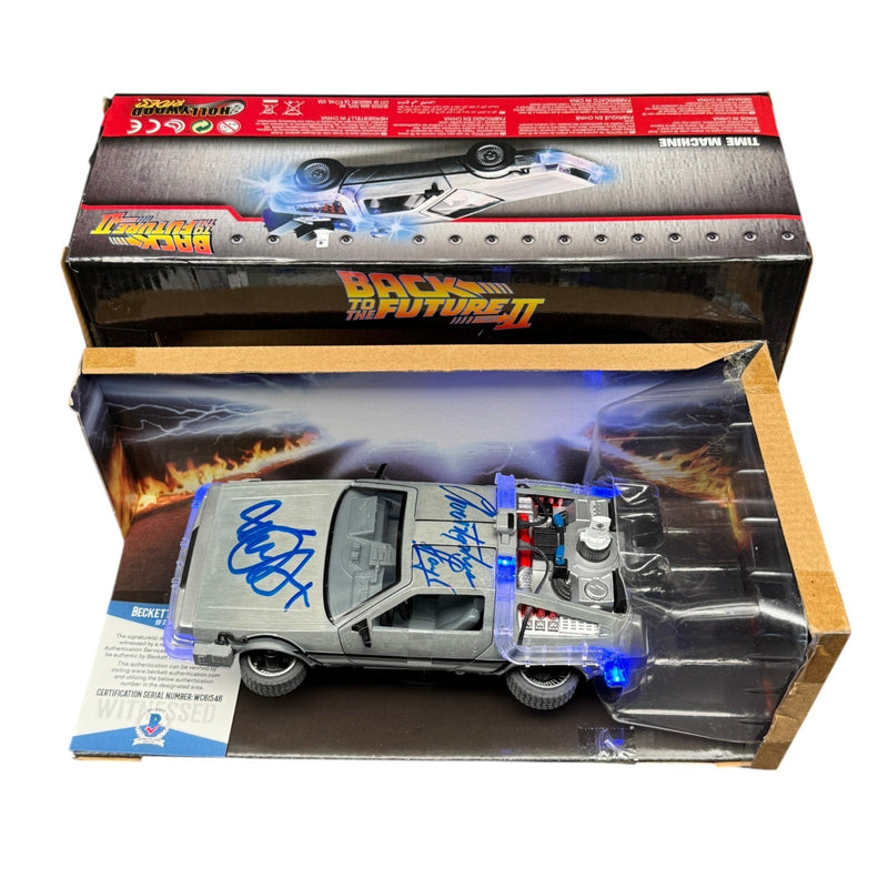 Michael J Fox + Christopher Lloyd Signed 1:24 DeLorean BTTF II Beckett COA!