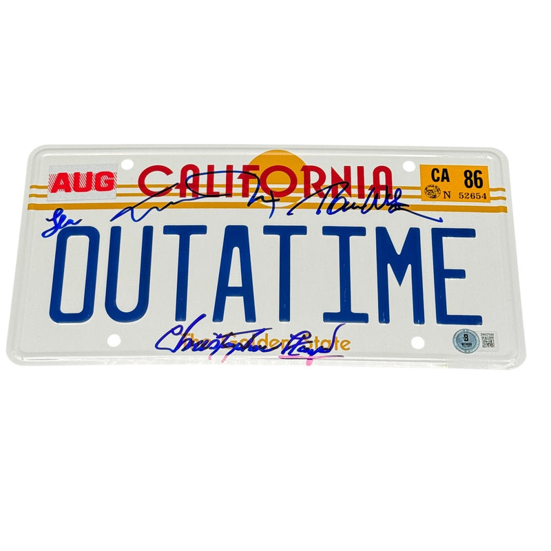 Michael J Fox, Lloyd, Thompson, Wilson BTTF Cast Signed License Plate Beckett!