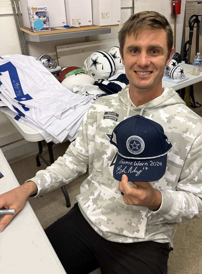 Brandon Aubrey Signed Auto Game Worn 2024 Cowboys Hat vs ATL Beckett BAS COA #4