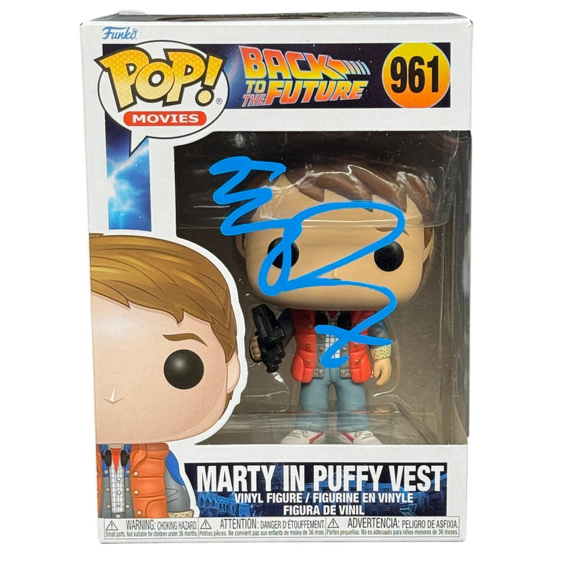 Michael J Fox Signed Marty In Puffy Vest Funko Pop 961 BTTF Beckett BAS COA