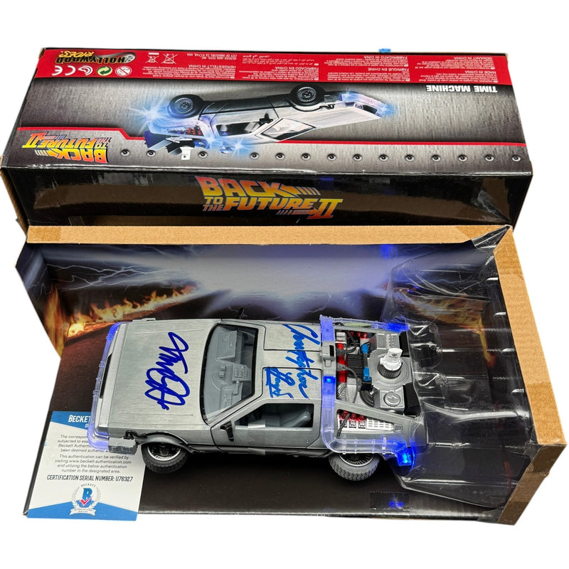 Michael J Fox + Christopher Lloyd Signed 1:24 DeLorean BTTF II Beckett COA!