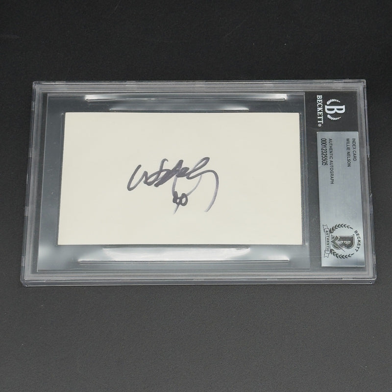 Willie Nelson Signed Index Card Slabbed Beckett Authentic Autograph Signature